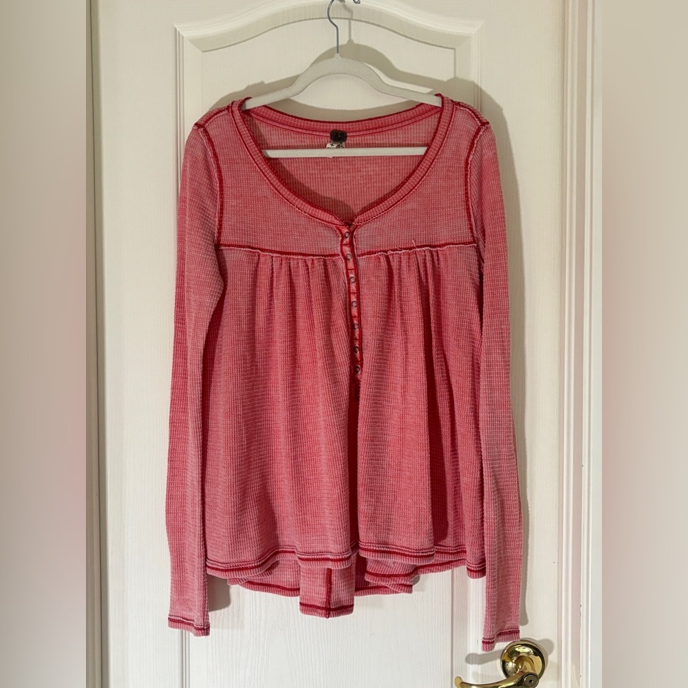 We The Free Free People Thermal Babydoll Top XS Waffle Knit Exposed Seams Henle